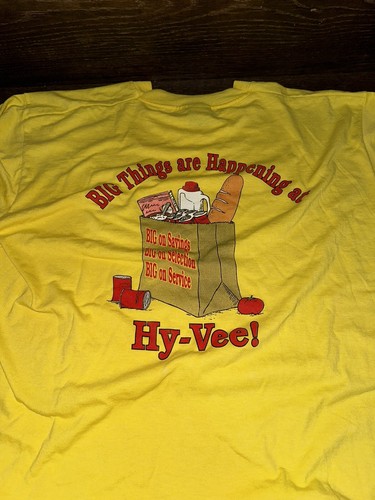 VTG Screen Stars Best T Shirt Adult XL Yellow Single Stitch USA Hy Vee Stained - Picture 8 of 12