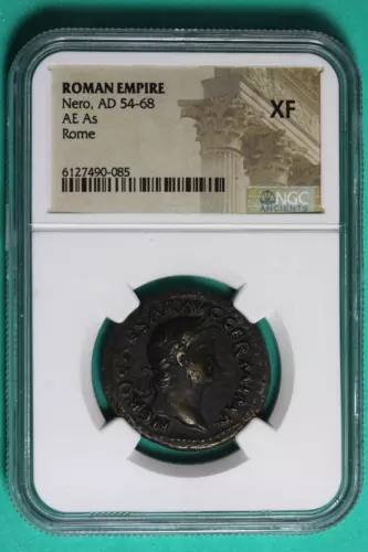Roman Empire NGC Nero AD 54-68 AE As Rome XF #B37643