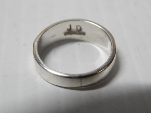 VINTAGE ZUNI INDIAN STERLING SILVER STONE INLAY BAND RING sz: 5 1/2+ SIGNED "JD" - Picture 3 of 4