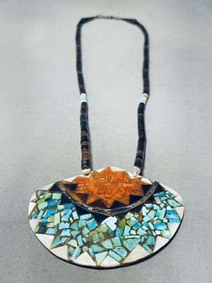 Native American Fab Important Santo Domingo Bug Inlay Sterling Silver Necklace Native American Fab Important Santo Domingo Bug Inlay Sterling Silver Necklace