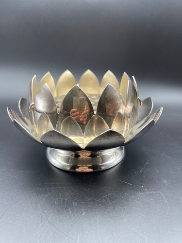 Reed & Barton 3pc Water Lily Lotus Flower Bowl Flower Frog Under Plate #3002 - Picture 2 of 5