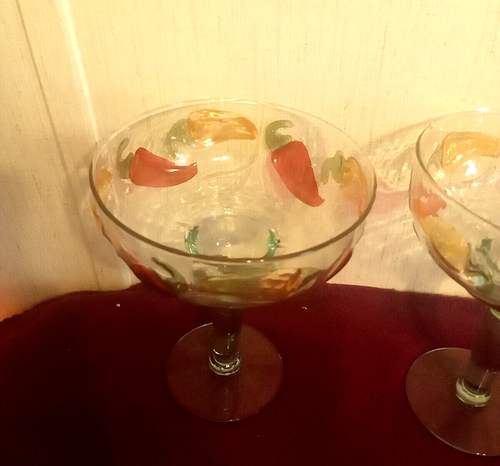 Mexican Hand Blown Margarita Chili Peppers Cocktail Glasses - Picture 2 of 15