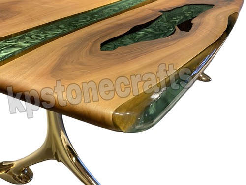 Custom Walnut Epoxy Dining Table | Live Edge Resin Desk | Metallic Green Epoxy R - Picture 2 of 9