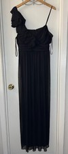 David's Bridal Black Formal Strap Dress with Ruffle Asymmetrical Shoulder Sz 18