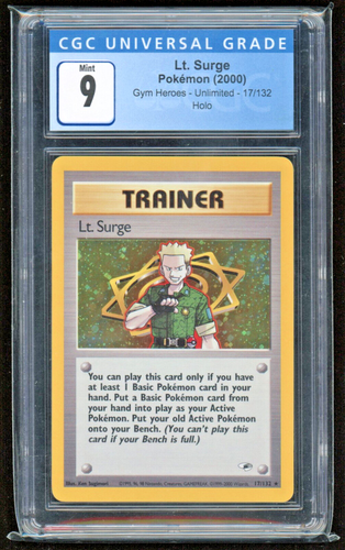 2000 LT. SURGE HOLO GYM HEROES CGC 9 MINT #17/132 TRADING POKEMON CARD GAME TCG