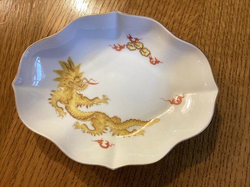  MEISSNER SCHALE-gelber Mingdrache- L 18,5cm-B14cm-Goldrand - Bild 1 von 11