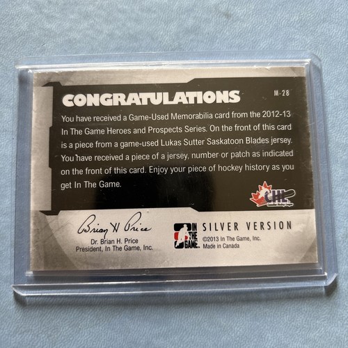 2012-13 ITG Heroes and Prospects Game-Used Silver Jersey /30 Lukas Sutter #M-28 - Picture 2 of 8