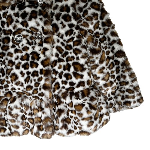 Gymboree Coat Girls White Leopard Print Faux Fur Jacket Peplum Size XS 3 4 Kids - Picture 4 of 12