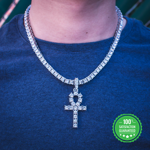 diamond tennis gold chain ankh necklace pendant cross iced 18k choker