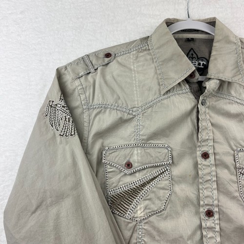 Roar Mens Shirt Beige Large Button Up Strength Refined Long Sleeve Pockets - Picture 8 of 24
