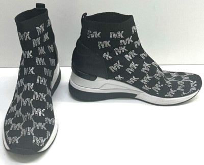 Michael Kors Skyler Wedge Stretch Knit Sock High Top Sneaker Black 8.5M