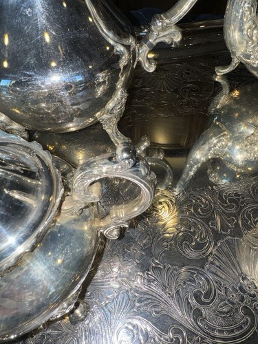Vintage Oneida Venetian Silver Plated 5 Piece Footed Ornate Tea & Coffee Set - Picture 19 of 24