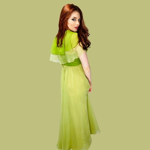 Vintage 60s Miss Elliette California Green Chiffon Formal Prom Dress + Bolero XS - Picture 14 of 16