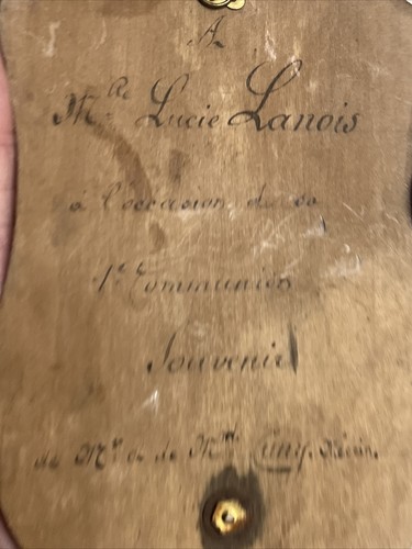 Antigua fuente de madera cristiana francesa Francia de agua bendita 7,5" de alto - Imagen 5 de 8