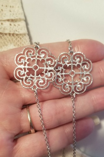 Silvertone Filigree Medallion Station Necklace 35" Long Chain Statement Jewelry - Picture 2 of 8