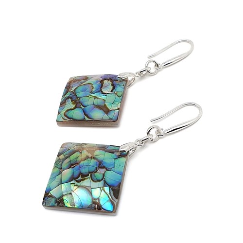 Earrings Rainbow Paua Abalone Shell Long Dangle Drop Boho Sterling Silver Hooks - Picture 48 of 69