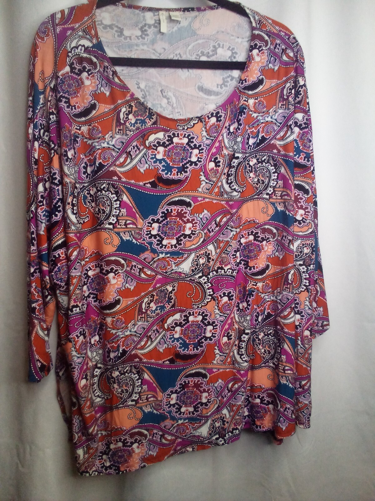 Vintage 1946 Women's Blouse Colorful Paisley Print 22 24 3/4 Sleeve Soft Stretch-image
