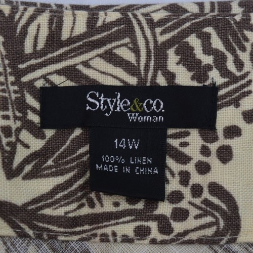 Style & Co Woman Linen Skirt 14W Midi Length A Line Cream Brown Floral - Picture 3 of 6