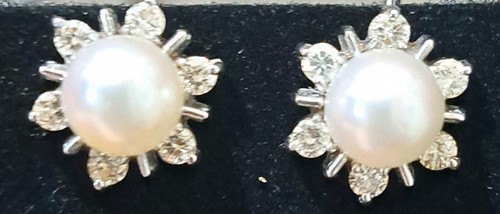 Okura Tokyo 14K White Gold South Seas Pearls & Diamonds Screwback Earrings - Picture 2 of 9