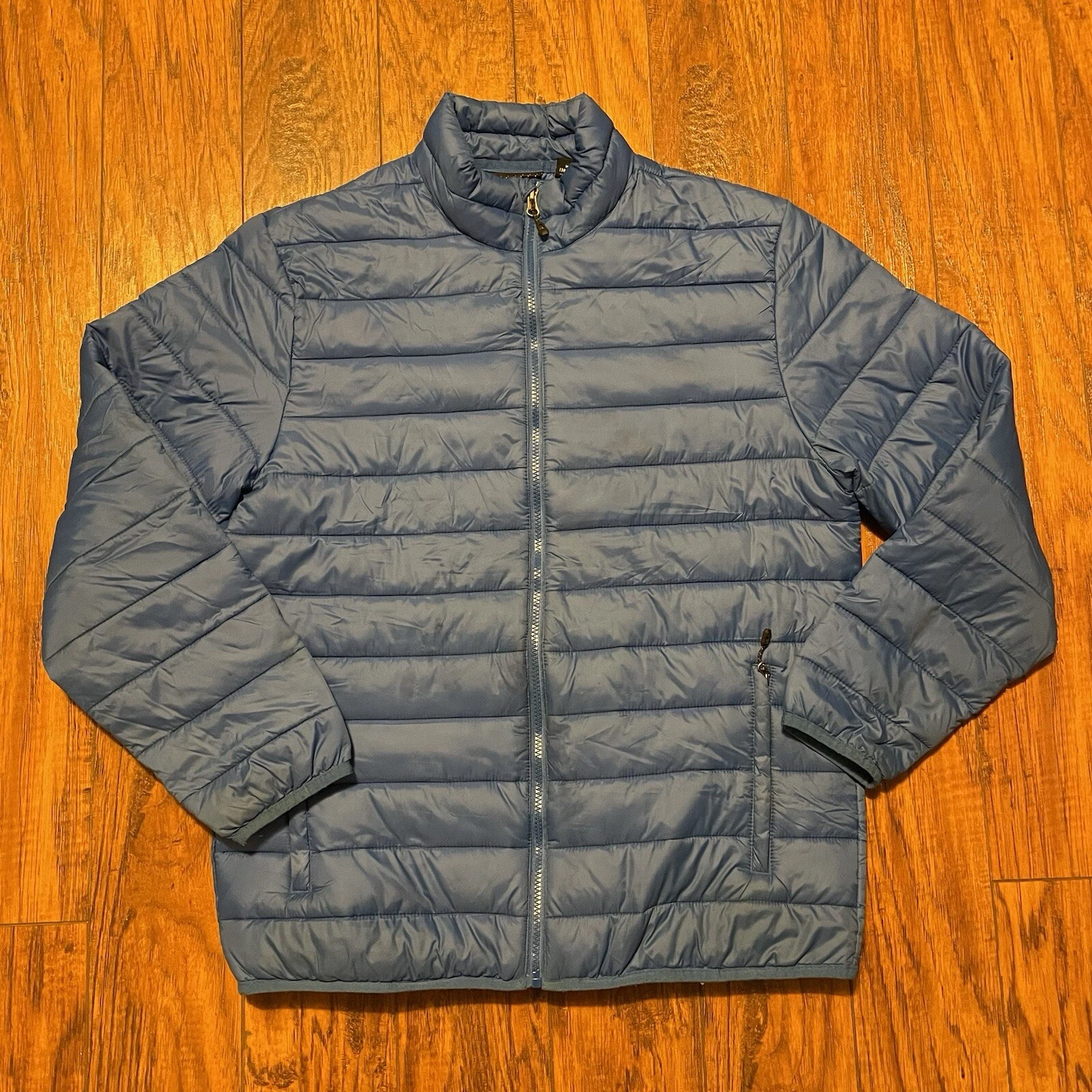 Swiss Tech Mens Puffer Jacket Size M Blue Full Zip Packable Pockets Outdoor