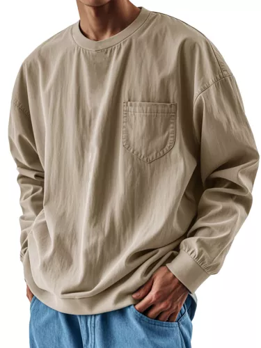 Herren Langarmshirt Klassisch Freizeit Locker Rundhals Pullover T-Shirt - - Bild 20 von 31