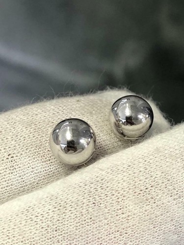 14k White Gold Round Ball Design Post Stud Earrings With Butterfly Backs Gift - Picture 3 of 9