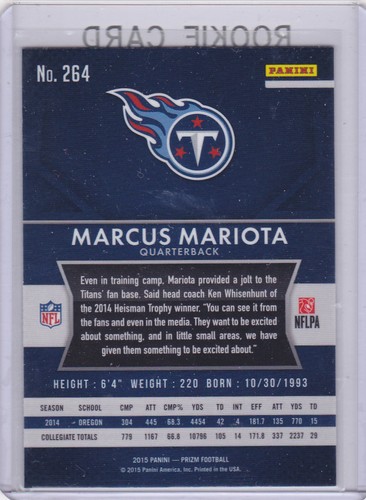 MARCUS MARIOTA ROOKIE CARD 2015 Prizm Football NFL RC Tennessee Titans STAR QB! - Picture 2 of 2