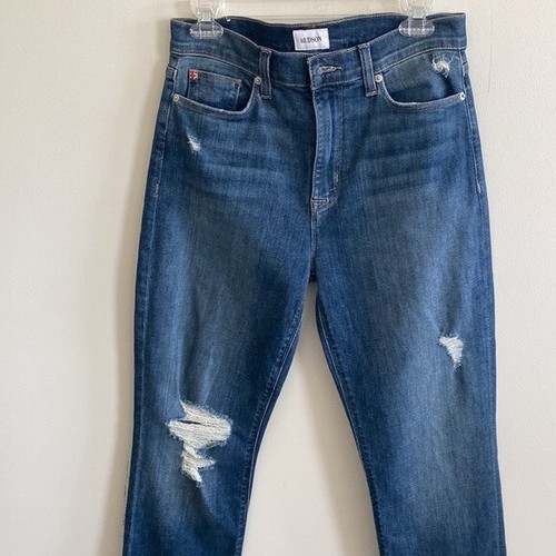Hudson medium wash Blair High Rise Straight Crop jeans with distress size 29 - Picture 3 of 9