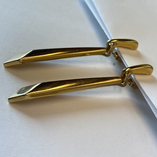 VTG 1978 GIVENCHY Dangle Clip Earrings Polished Gold Tone Modernist 2.5" Long - Picture 3 of 9