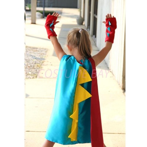 Kids Halloween Dinosaur Cape Cloak Cosplay Costume with Wrist Guards Book Week - Picture 4 of 9