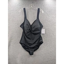 NWT Dolfin Aquashape Women's sz 22 Drape Front Black One Piece Swimsuit