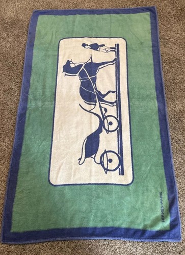 HERMES Paris Cotton Beach Towel Bath Mat Towel Horse Carriage Blue 58x34in LARGE