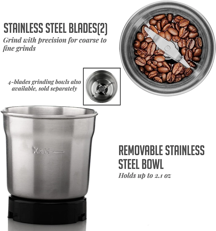 Molinillo de café y té eléctrico Ovente de 2,1 onzas con tazón de molienda de 2 cuchillas CG620S Foto 4 de 4