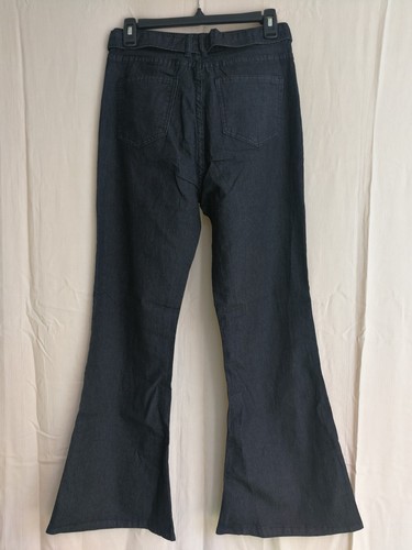 Women's High Waist Bow-Tie Flared Bell Bottom Slim Fit Belt Denim Jeans Bk S - Picture 4 of 5