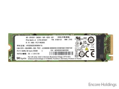 Dell Solid State Drive - 256 GB - M.2 2280 - NVMe - PCIe 3.0 x 4 - M Key - FV56Y