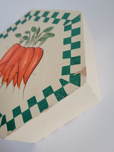 Vintage Hexagon Painted Wooden Hinge Lid Easter Bunny Carrots Storage Decor Box - Picture 11 of 12