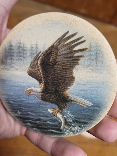 Bald Eagle Coasters Set Of 3 Ceramic VTG America Nature USA Patriotic Flying - Picture 2 of 6
