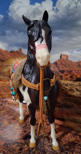 OOAK Custom Painted Breyer Black/White Pinto with Native American Indian Costume - Picture 3 of 11