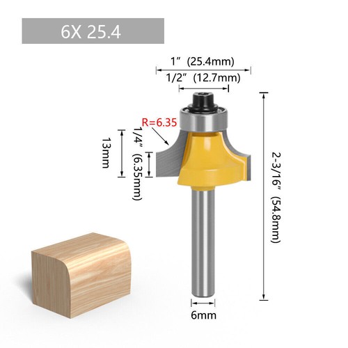 Rund-Über-Kanten-Profilfräser, R3,2-R7,9 Radius, 1/4 Zoll (6,35 mm) 6 mm Schaft - Bild 5 von 10