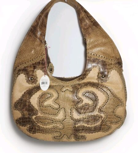 ISABELLA FIORE ALDIC RAQUE STUDDED LEATHER CALF HAIR SHOULDER BAG HOBO NWT$695 - Picture 2 of 24