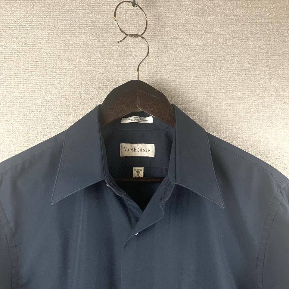 Camisa de vestir con botones VAN HEUSEN para hombre talla 16 x 34/35 negra restaurante Foto 4 de 4