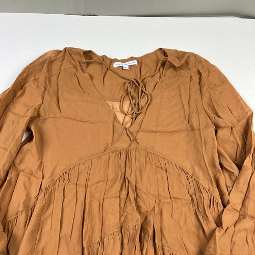 Young Fabulous & Broke Babydoll Rosa Mini Dress Brown Gypsy Long Sleeve SMALL - Picture 3 of 11