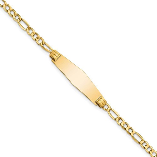 14k Gold 7" Semi-solid Soft Diamond Shape Figaro Link ID Bracelet