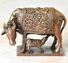 Copper Handmade Kamdhenu Cow Idol Statue Rich Patina Antique Finish 2''
