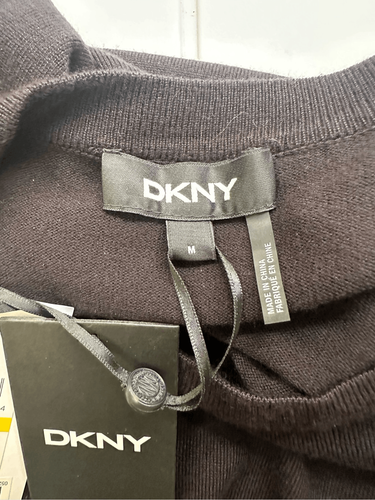 DKNY Black Long Sleeve Knit Sweater Dress Chunky Buttons sz Medium NEW - Picture 6 of 9