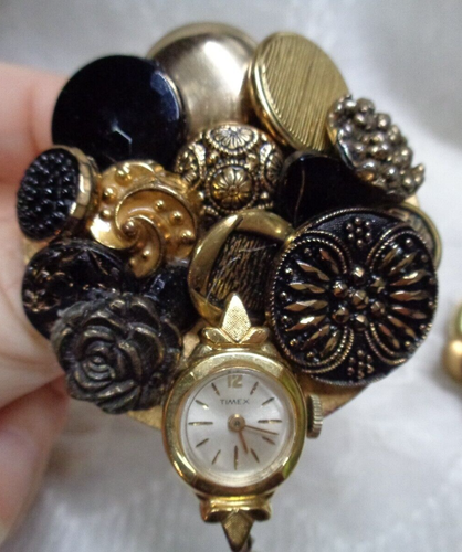 Estate Jewelry ~ TIMEX Watch Button Cluster Brooch SALZBURG Pierced Earrings LOT - Picture 8 of 14