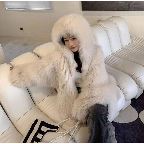 High Quality Faux Fur Oversized Hoodie, Warm Faux Fur Jacket, Faux Fur Hoodie - Picture 3 of 30