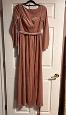 Azazie bridesmaid Dress, Pink Velvet Floor Length Gown, Long Sleeve, Size 4