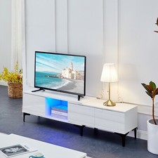 WhiteTV Stand High Gloss TV Unit Cabinet Sideboard With LED Light & Drawer