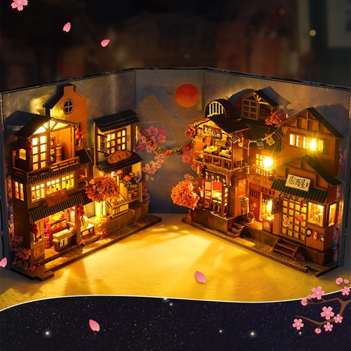Kit per Libri Fai Da Te, Puzzle 3D, in Legno, in Miniatura, Casa Con Luci a LED - Foto 12 di 12
